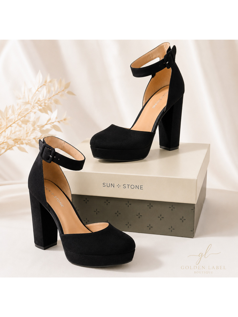 Sun + Stone Estrella Pumps Women’s 9.5W Black Platform Block Heel NIB